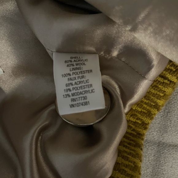 Merona Medium Faux Fur Double Breasted Mustard Yellow Coat M - Picture 4 of 6